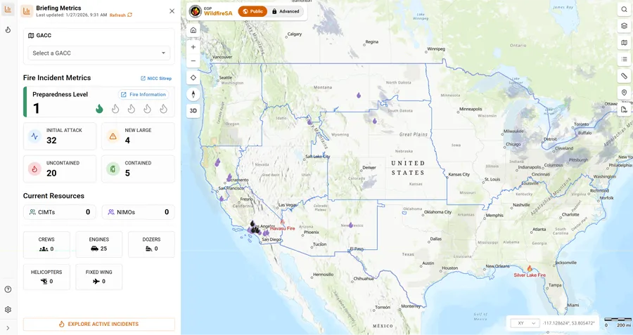 screenshot of the WildFireSA application