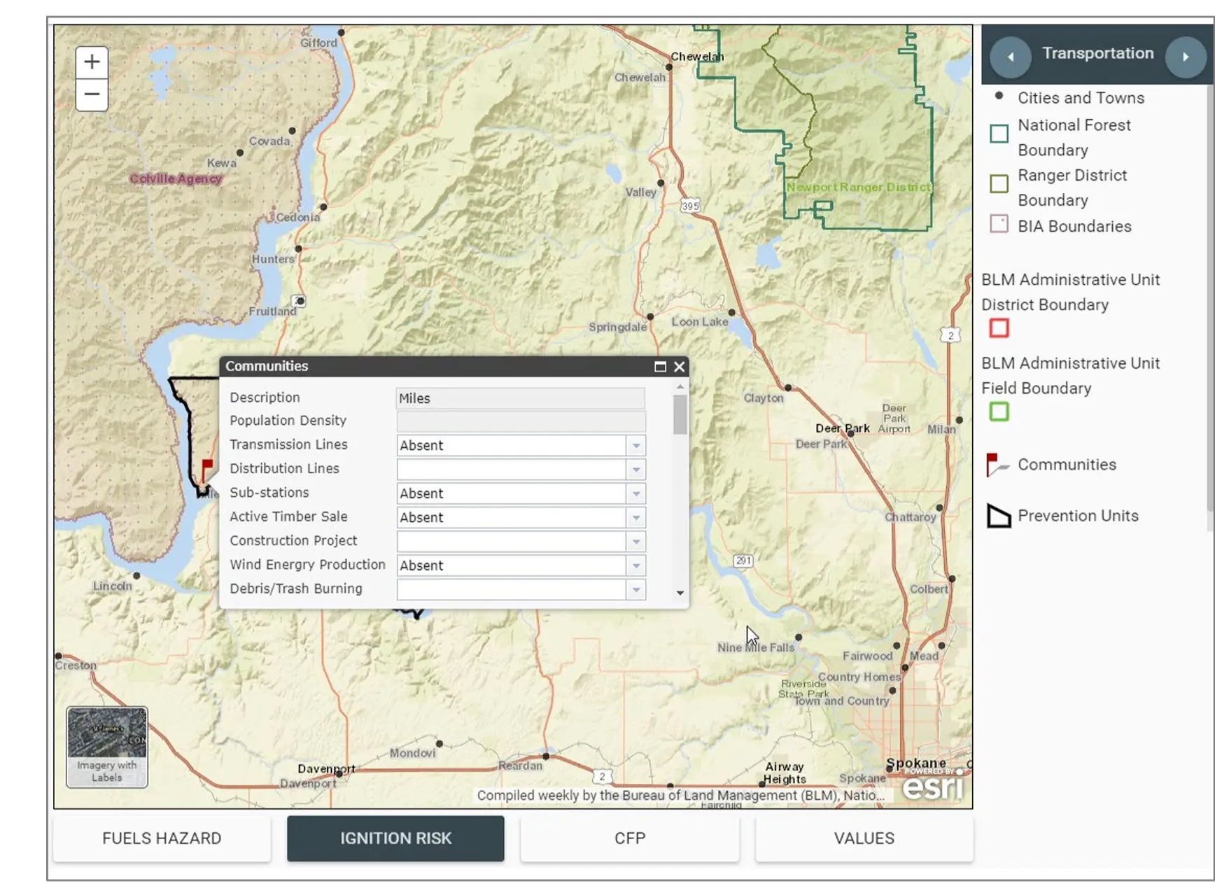 screenshot of the Wildfire Prevention Spatial Assessment and Planning Strategies application